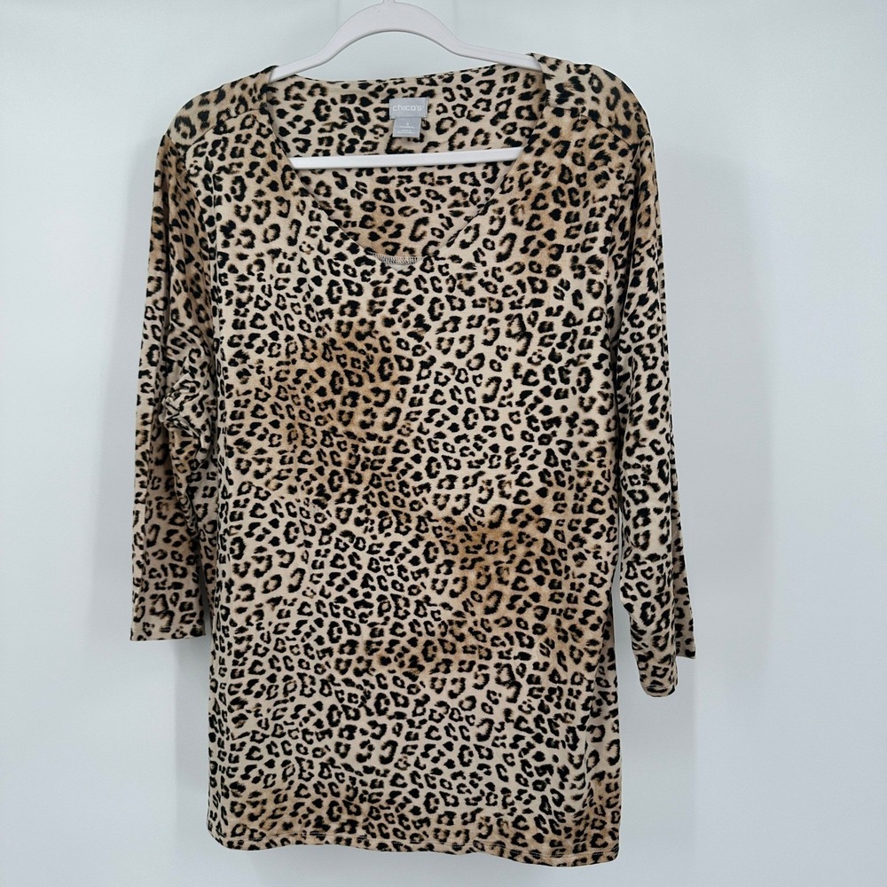 Chicos Womens Safari Maximalist Leopard Print Top Sz 3 US XL Bold Cheetah Office